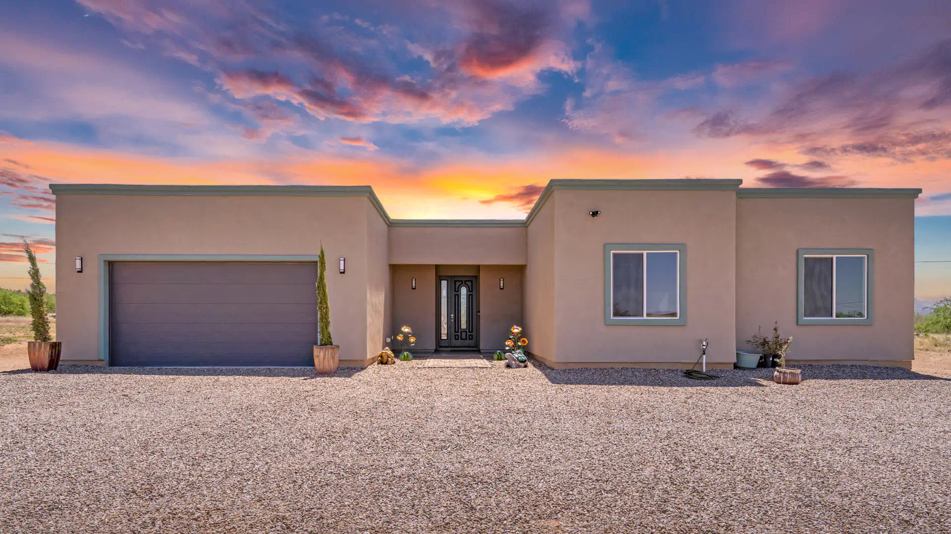 beautiful sunset over a new home build